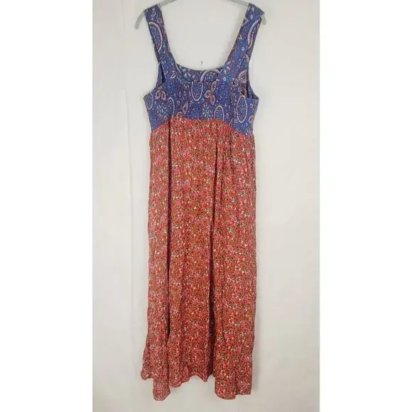 New Natural Life Tricia red and blue mixed floral maxi dress XL Cottagecore Boho - Picture 4 of 10